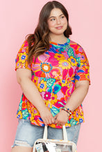 Load image into Gallery viewer, Pink Floral Print Short Sleeve Plus Size Babydoll Blouse