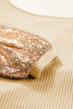 Cargar imagen en el visor de la galería, Apricot Sequin Patchwork Sleeve Open Back Waffle Knit Top