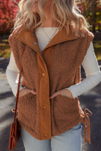 Load image into Gallery viewer, Cinnamon Faux Fur Snap Button Front Knot Side Plush Vest with Pockets