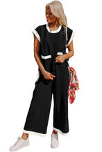 Load image into Gallery viewer, Black Color Block Pocketed T Shirt and Wide Leg Pants Set