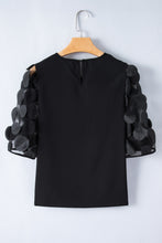 Load image into Gallery viewer, Black Contrast Applique Mesh Half Sleeve Blouse