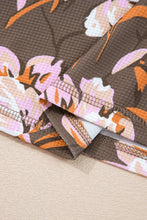 Load image into Gallery viewer, Brown Floral Print Waffle Textured Long Sleeve Top