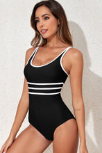 Load image into Gallery viewer, Black Contrast Trim Colorblock U Neck One Piece Swimwear