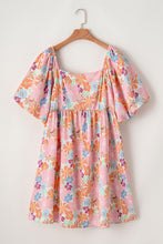 Load image into Gallery viewer, Multicolour Floral Puff Sleeve Square Neck Plus Babydoll Dress
