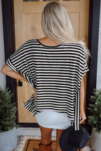 Load image into Gallery viewer, Black Stripe Batwing Sleeve Crewneck Oversized Top