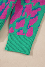 Cargar imagen en el visor de la galería, Green Abstract Print Ribbed Trim Baggy Sweater