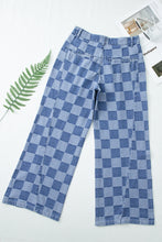 Load image into Gallery viewer, Dusk Blue Checkered Denim Wide Leg Jeans