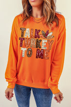 Load image into Gallery viewer, Orange TALK TURKEY TO ME Graphic Thanksgiving Holiday Sweatshirt