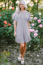 Load image into Gallery viewer, Light Grey Lace Floral Patchwork Ruffled T-shirt Dress