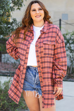 Cargar imagen en el visor de la galería, Red Plaid Long Sleeeve Side Split Distressed Hem Shirt