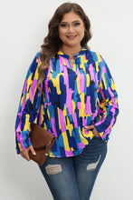 Load image into Gallery viewer, Blue Plus Size Brushstroke Print 3/4 Sleeve Blouse