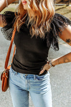 Load image into Gallery viewer, Black Polka Dot Mesh Ruffle Sleeve Knit Top