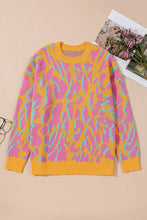 Load image into Gallery viewer, Bright Pink Plus Size Leopard Ribbed Trim Sweater