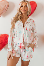 Cargar imagen en el visor de la galería, White Christmas Wine Glass Print Bow Knot Two Piece Pajama Set