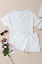 Load image into Gallery viewer, White Textured Split Neck Top and Drawstring Shorts Set