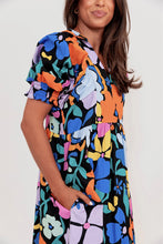 Load image into Gallery viewer, Blue Collared Split Neck Floral Flared Dress