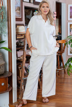 Load image into Gallery viewer, Beige Plus Size Textured Collared Top and Pants Set
