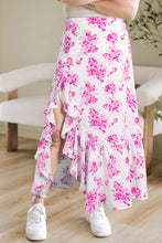 Cargar imagen en el visor de la galería, Rose Boho Floral High Waist Ruffle Split Maxi Skirt