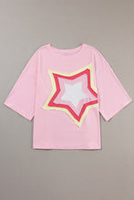 Load image into Gallery viewer, Light Pink Colorblock Star Patched Half Sleeve Oversized Tee