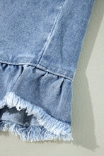 Load image into Gallery viewer, Beau Blue Ruffle Raw Hem Flap Pockets Denim Jacket