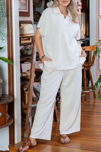 Load image into Gallery viewer, Beige Plus Size Textured Collared Top and Pants Set