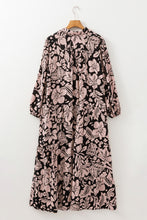 Load image into Gallery viewer, Black Plus Size Floral Printed Puff Sleeve Collared Maxi Dress