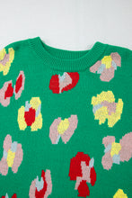 Load image into Gallery viewer, Green Plus Size Floral Knitted Ribbed Edge Drop Shoulder Sweater