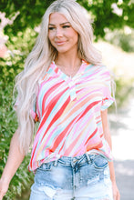 Load image into Gallery viewer, Multicolour Abstract Print High Low Short Sleeve Blouse