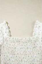 Load image into Gallery viewer, White Boho Floral Smocked Wide Leg Short Puff Sleeve Jumpsuit