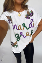 Load image into Gallery viewer, White Mardi Gras Tinsel Sequin Graphic T Shirt