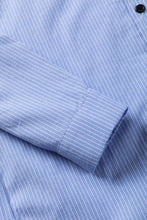 Cargar imagen en el visor de la galería, Sky Blue Stripe Roll-tab Sleeve Pocketed Long Shirt