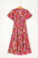 Load image into Gallery viewer, Rose Floral Short Sleeve Smocked Waist Maxi dress