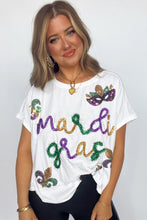 Load image into Gallery viewer, White Mardi Gras Tinsel Sequin Graphic T Shirt