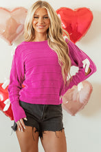 Load image into Gallery viewer, Hot Pink Bow Knot Cut Out Round Neck Loose Sweater