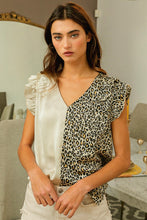 Load image into Gallery viewer, Apricot Half Leopard Patchwork Ruffle Sleeve Blouse