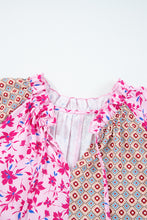 Load image into Gallery viewer, Pink Boho Mixed Floral Drop Shoulder Bubble Sleeve Blouse