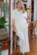 Load image into Gallery viewer, Beige Plus Size Textured Collared Top and Pants Set