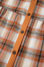 Load image into Gallery viewer, Khaki Plaid Color Block Patchwork Ruffle Hem Tunic Shirt Dress