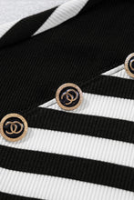 Load image into Gallery viewer, Black Stripe Crochet Hollow-out Back Buttoned Shoulder V Neck Top