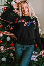 Load image into Gallery viewer, Black Holly Jolly Round Neck Casual Sweater