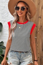 Cargar imagen en el visor de la galería, Black Stripe Colorblock Edge Round Neck Tank Top