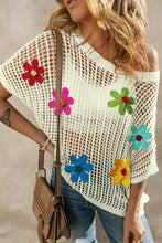 Load image into Gallery viewer, White Crochet Flower Hollow-out Sweater T Shirt