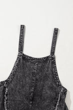 Load image into Gallery viewer, Dark Grey Light Wash Frayed Exposed Seam Wide Leg Denim Overall