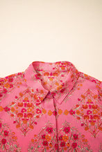Cargar imagen en el visor de la galería, Rose Red Floral Print Wide Short Sleeve Loose Shirt