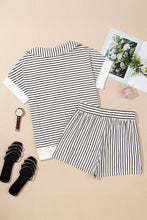 Load image into Gallery viewer, Black Stripe V Neck Tee and Casual Short Set