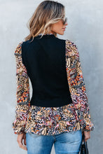 Load image into Gallery viewer, Black Floral Ruffle Sleeve Peplum Top