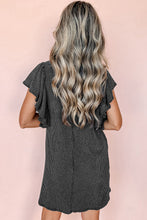Load image into Gallery viewer, Black Textured Ruffled Flutter Sleeve Mini Dress