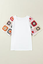 Cargar imagen en el visor de la galería, White Floral Crochet Short Sleeve Top