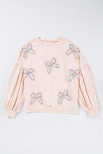Load image into Gallery viewer, Parchment Embroidered Bow Lantern Sleeve Oversized Pullover Sweatshirt