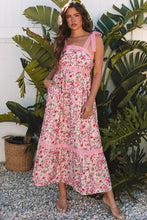 Cargar imagen en el visor de la galería, Pink Floral Lace Tied Strap Empire Waist Maxi Dress